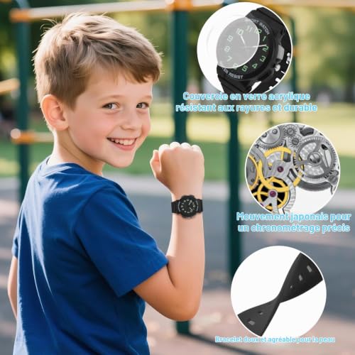 Thumbnail 4 de DTKID Montre Enfant Analogique Rétroéclairé – Grand Cadran, 50M Noir