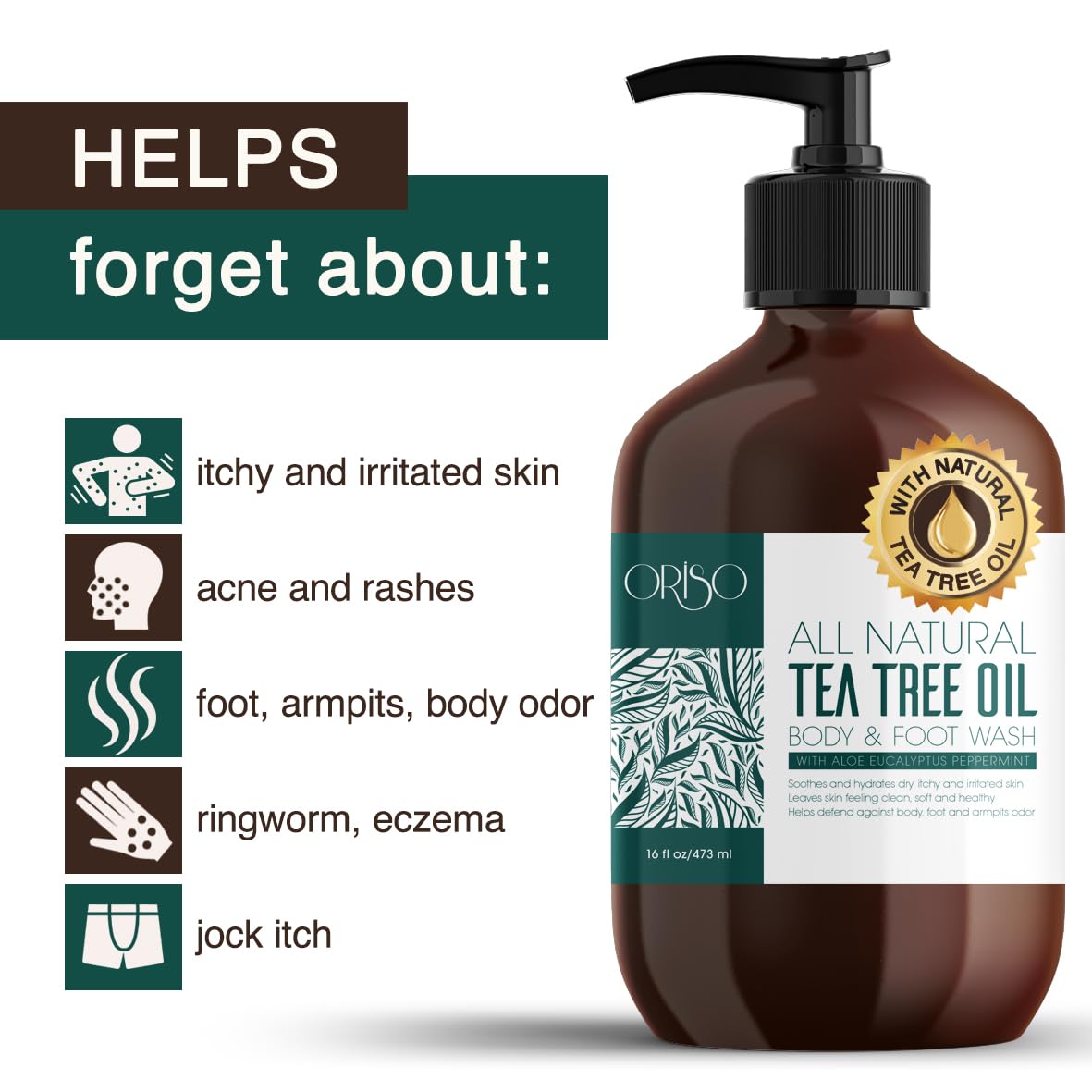 Thumbnail 4 de ORISO 190513-33BB Tea Tree Oil Body Wash, 16 oz, Aloe, Sulfate-Free