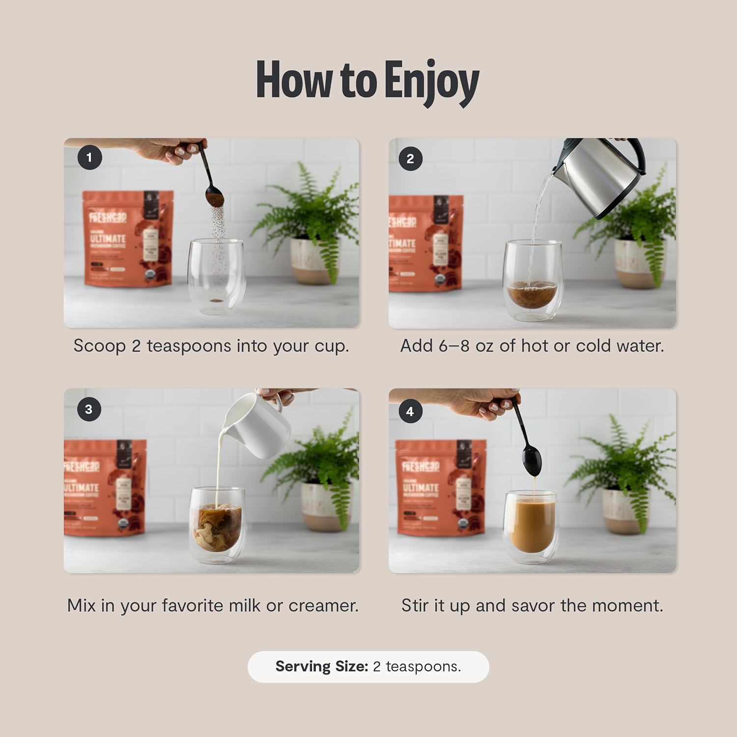 Detalle de FreshCap Decaf Mushroom Coffee, 15 Servings