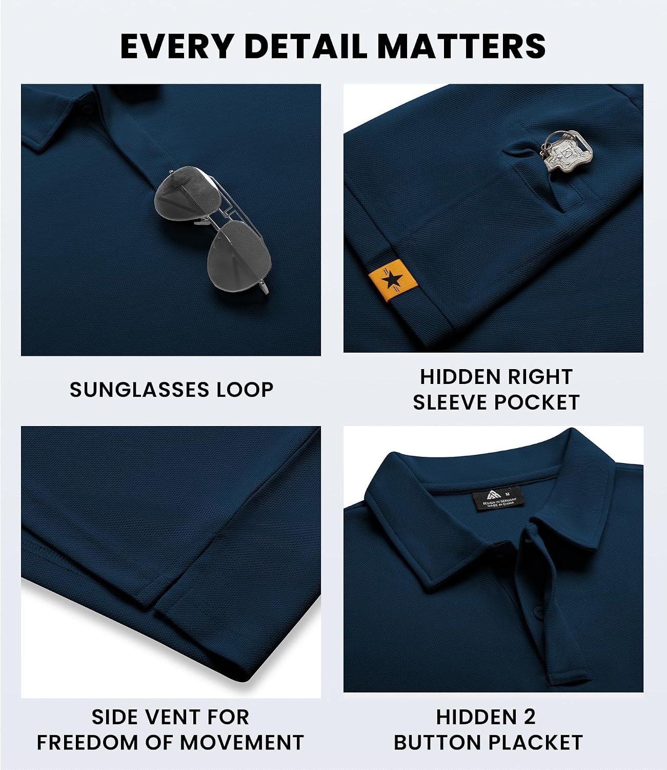 Detalle de V VALANCH Men’s Polo Shirts Short Sleeve Moisture-Wicking Golf Polo with Pocket