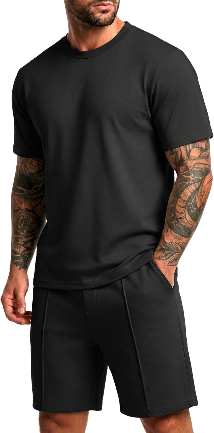 Thumbnail 6 de QIXING Mens Tracksuits 2 Piece Set – Short Sleeve Round Neck with Pockets