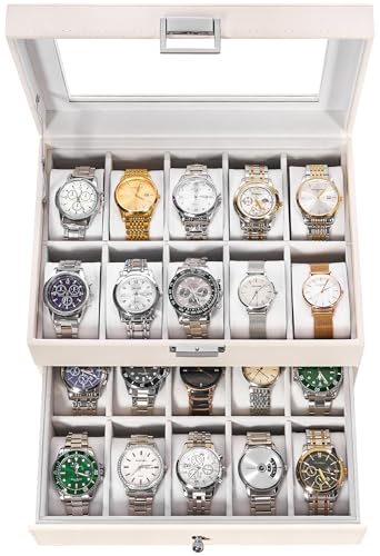 Detalle de BEWISHOME Boite à Montre Organisateur 20 Emplacements – Blanc