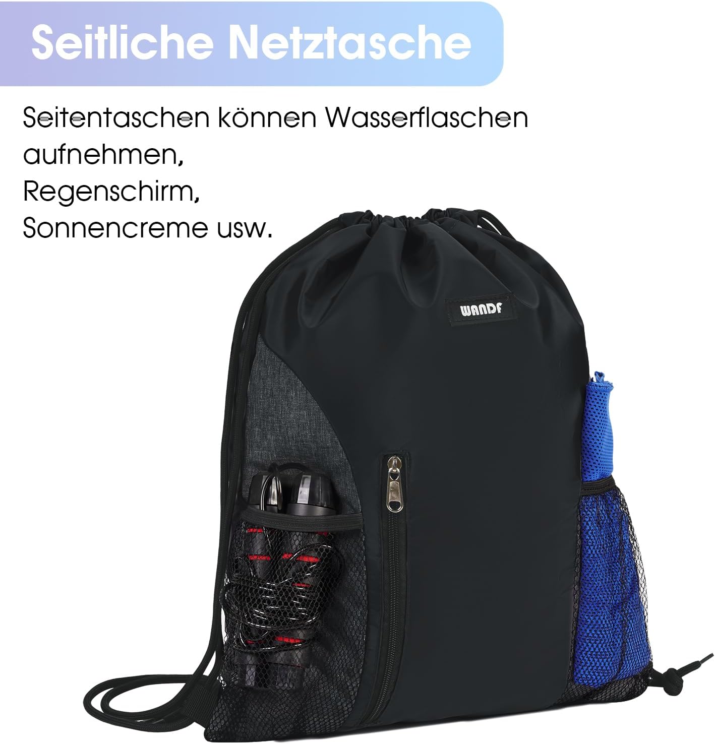 Detalle 2 de WANDF Drawstring Backpack: Water-Resistant Gym Sackpack for All Ages