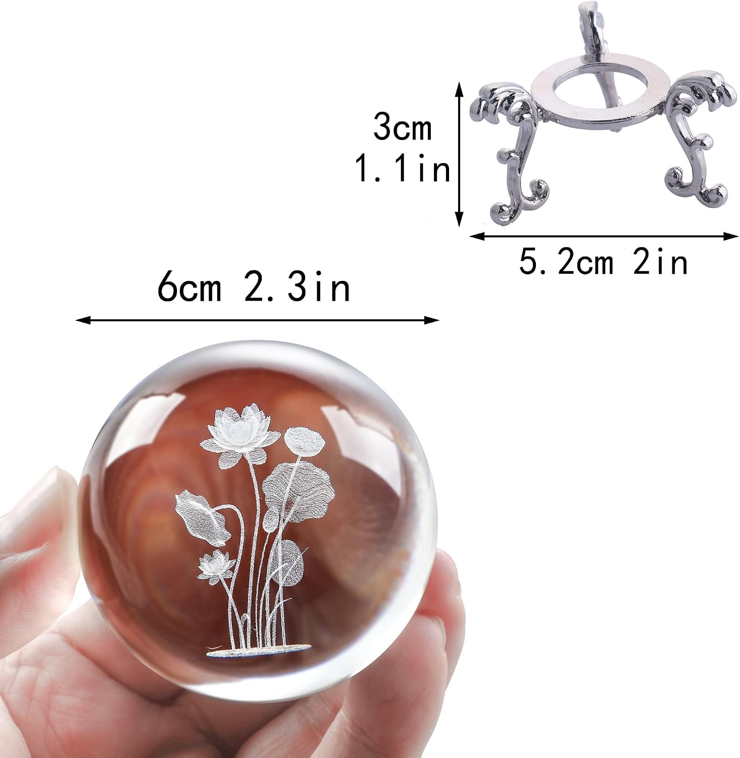 Thumbnail 1 de HDCRYSTALGIFTS 60mm 3D Lotus Flower Crystal Ball with Stand – Glass Laser Engraved Paperweight & Décor