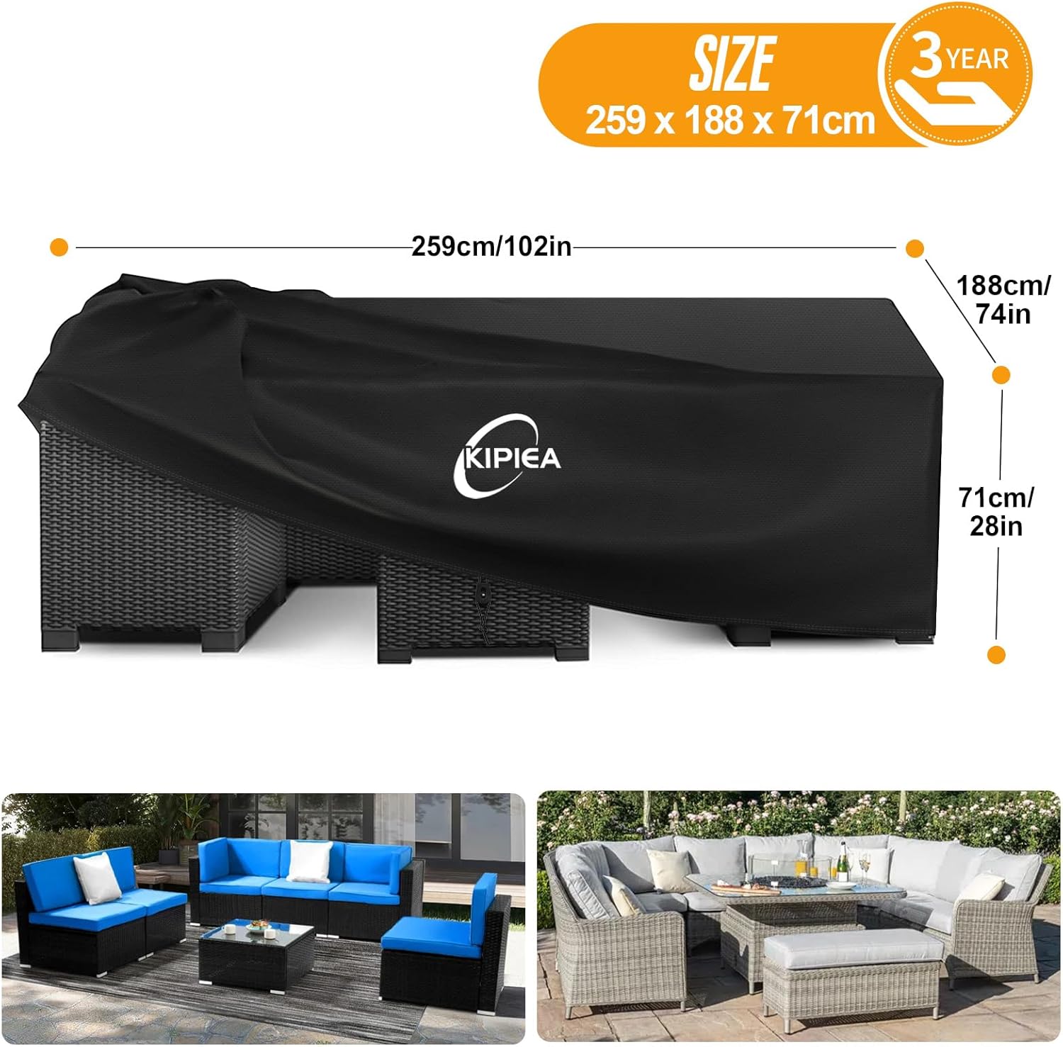 Thumbnail 1 de Kipiea Large Outdoor Garden Furniture Cover for Table & Chairs (259 x 188 x 71cm)