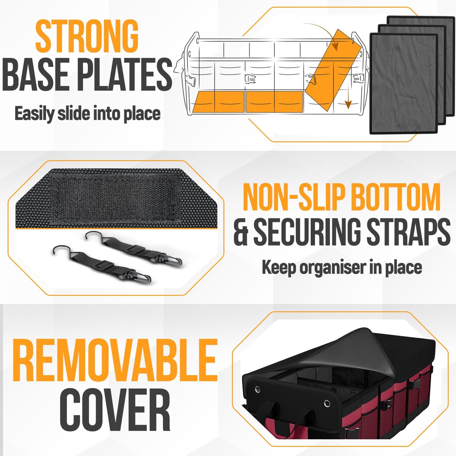Detalle 2 de FORTEM Car Boot Organiser (90L) – SUV boot tidy with collapsible, multi-compartment storage