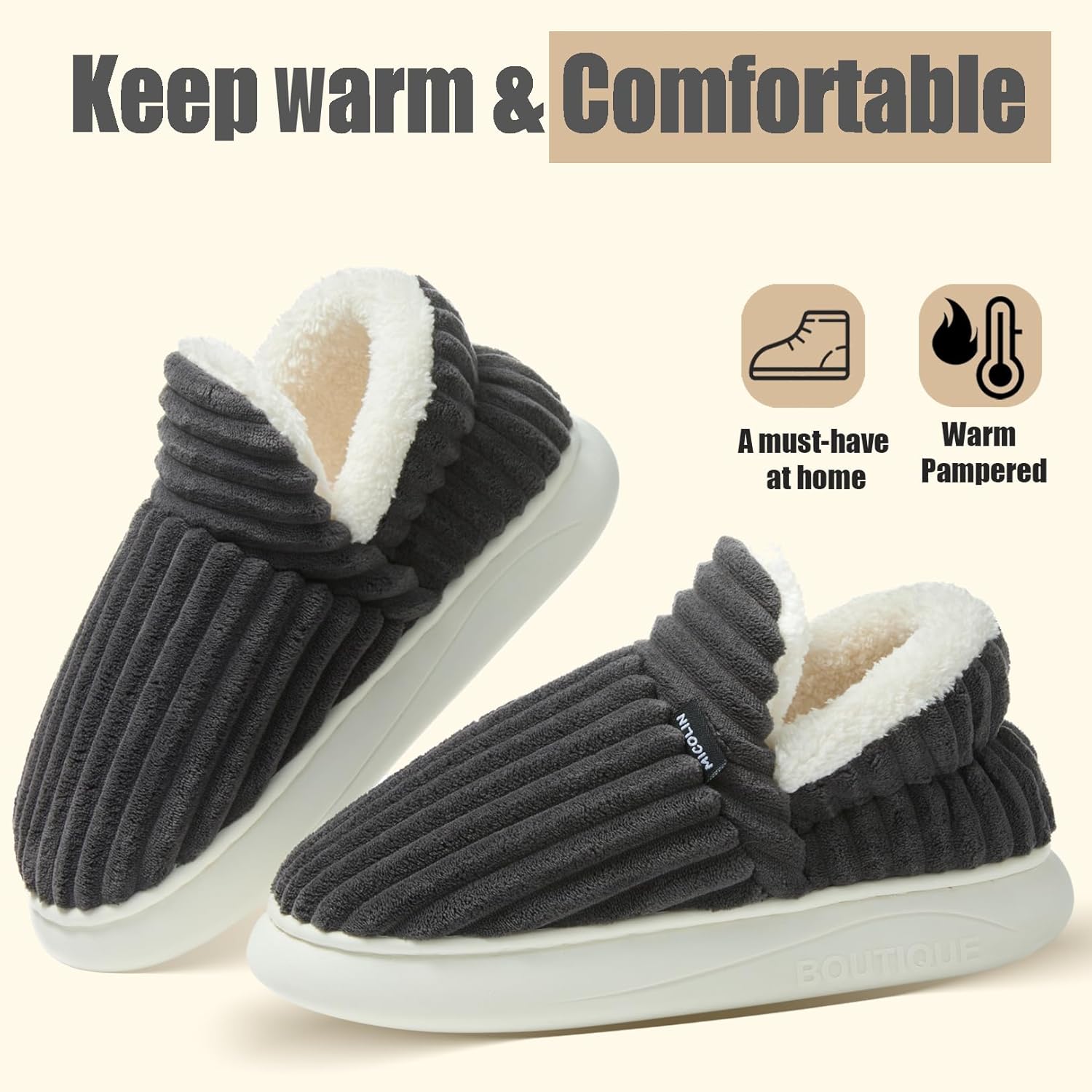 Detalle 1 de Misolin Women’s Cloud Bootie Corduroy Slippers with Memory Foam & Anti-Slip Sole (Indoor/Outdoor)