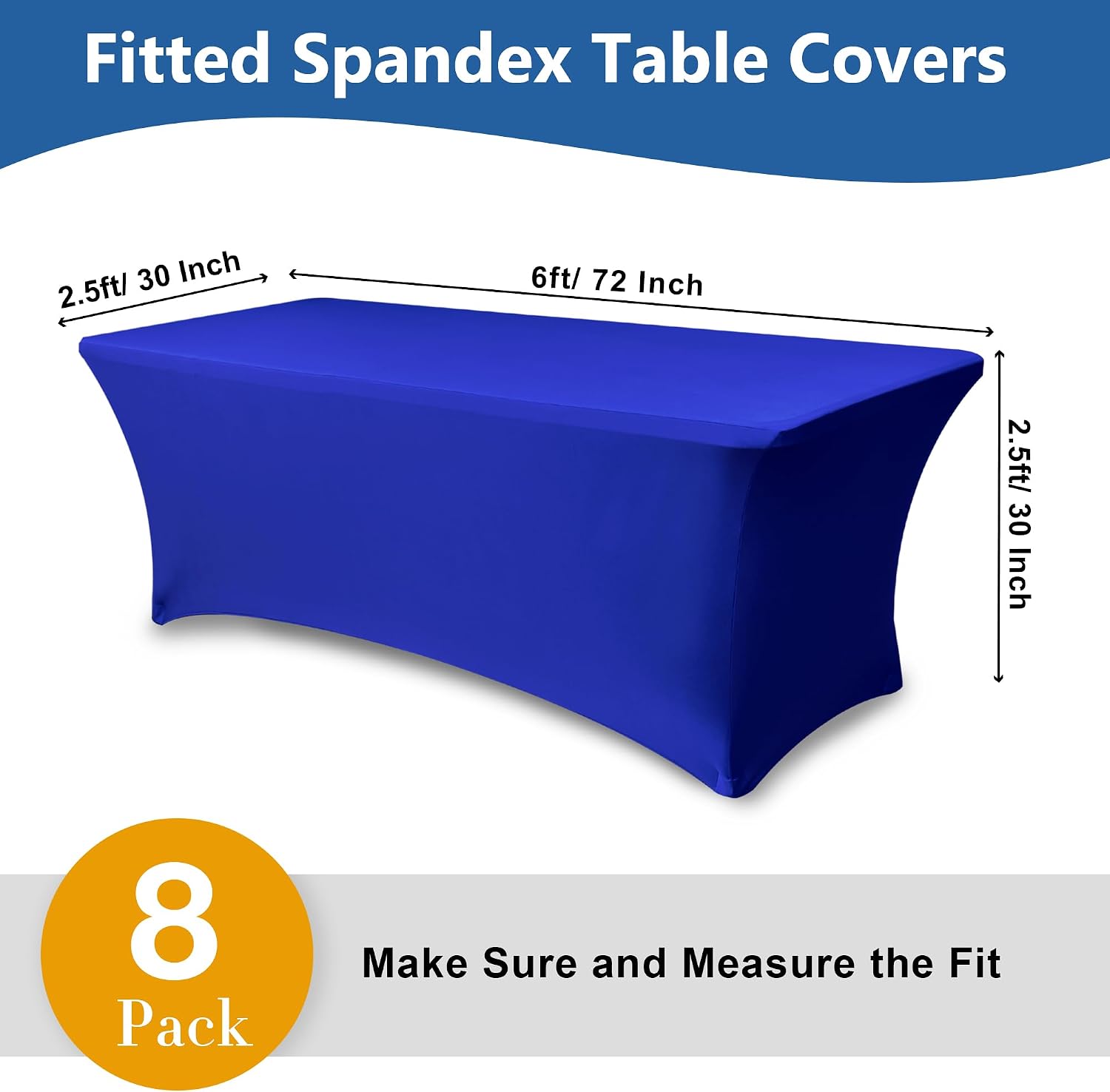 Thumbnail 3 de Enjoyidea Fitted Stretch Table Cover for 6-Foot Rectangle Tables (Royal Blue, 8-Pack)