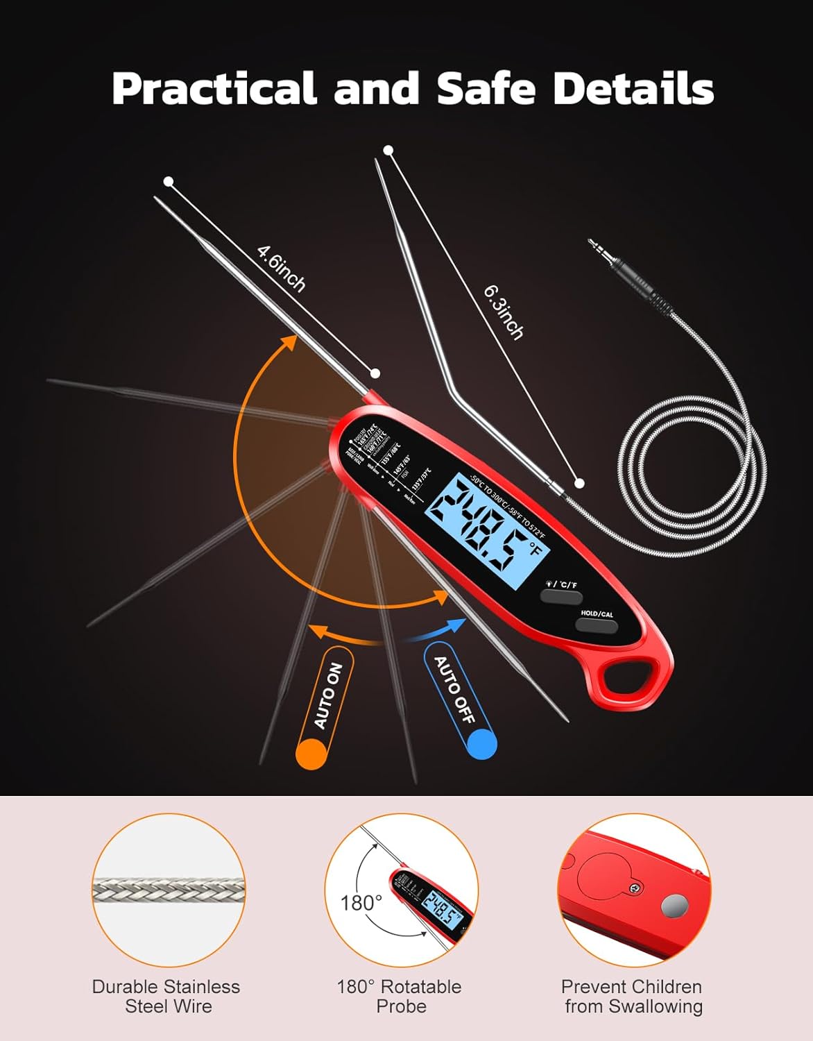 Detalle de Vuwwey Instant Read Dual-Probe Digital Meat Thermometer