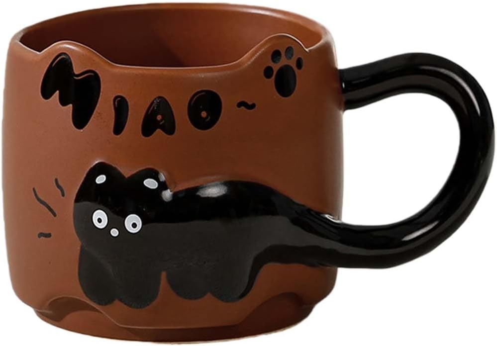 Detalle de ZONSUSE Schwarze Katzen Tasse – 3D-Katzenbecher, 380 ml, gelb