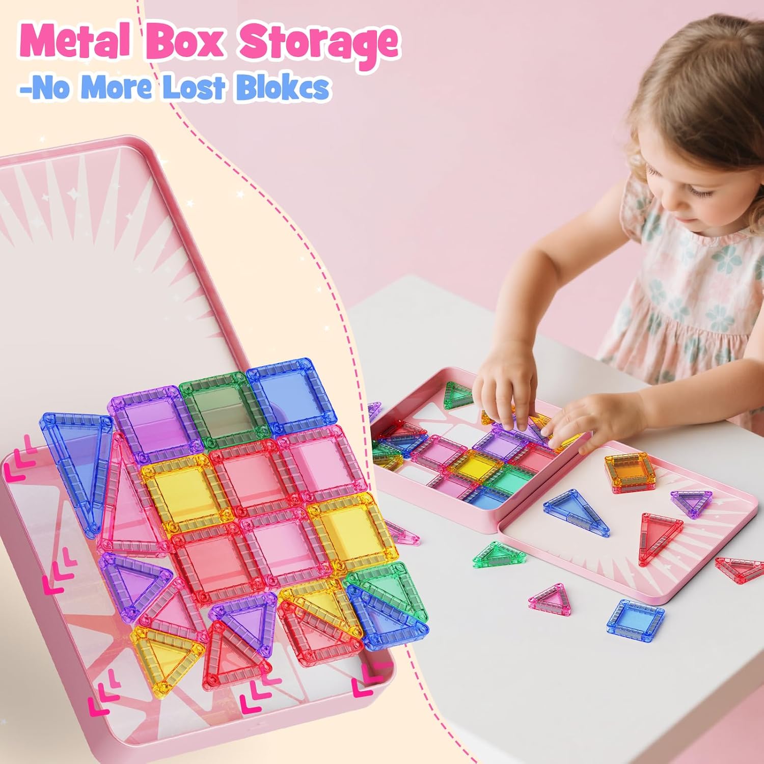 Detalle de iburge Blocs Magnétiques de Voyage – Set malin de 60 mini tuiles magnétiques dans une boîte en fer