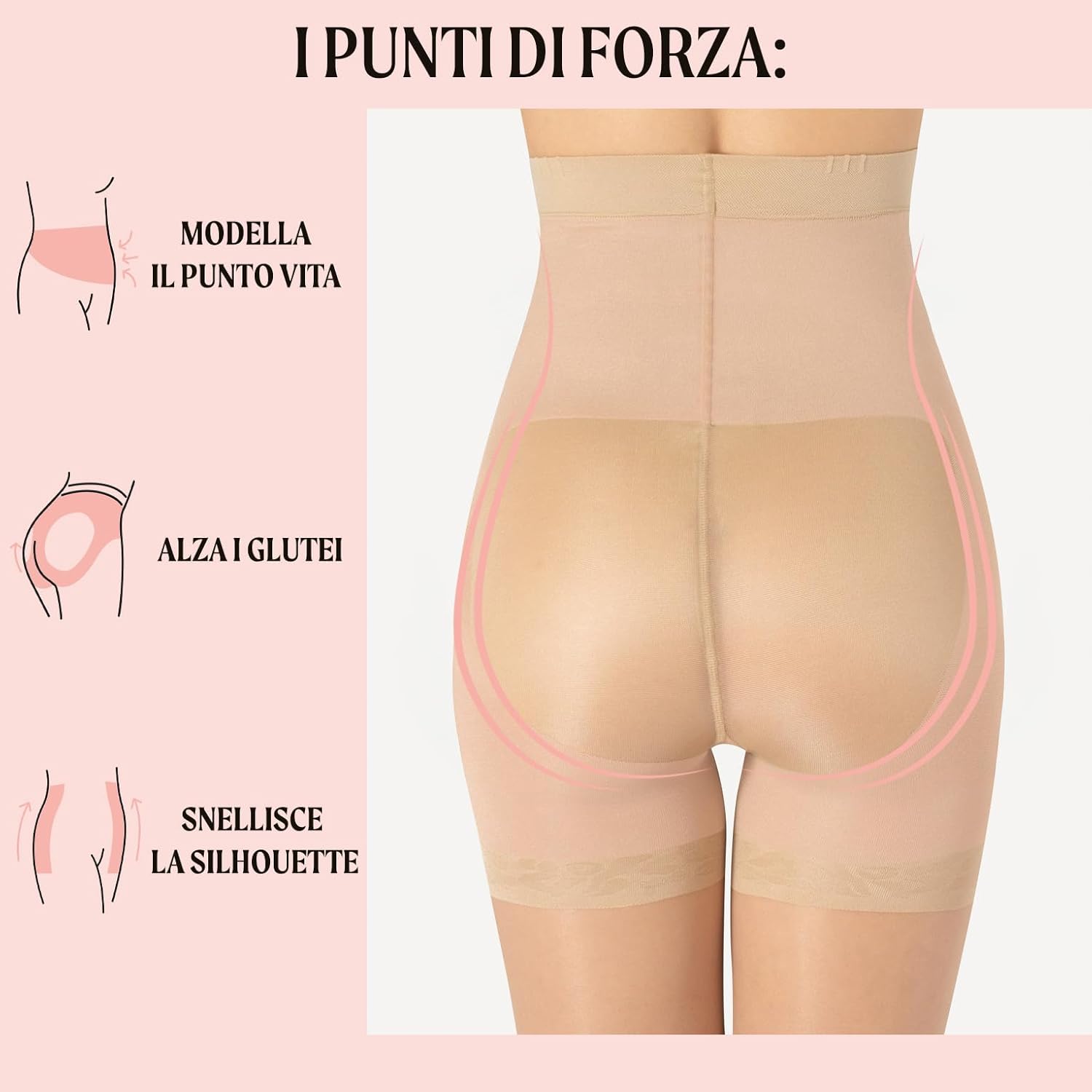 Detalle de CALZITALY Collant Modellanti Vita Alta 20DEN: Vita alta, effetto sollevante e contenitivo