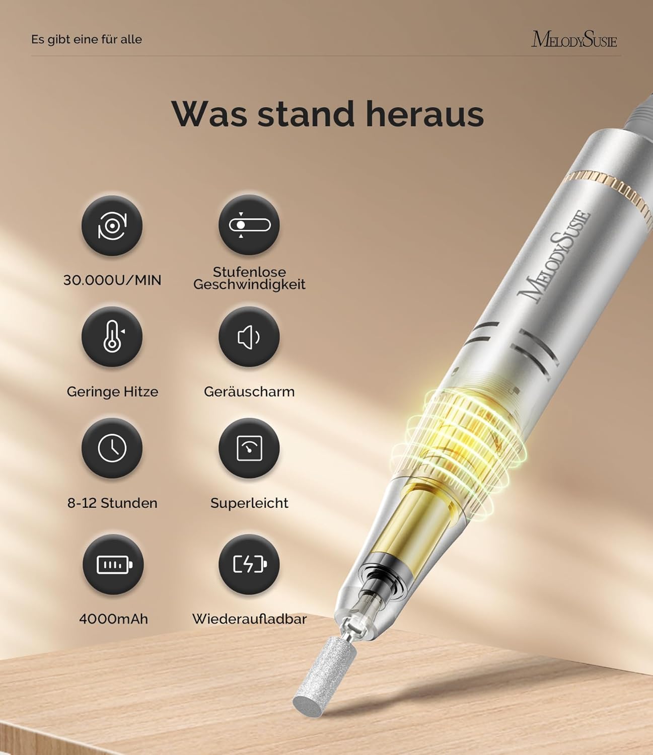 Thumbnail 2 de MelodySusie tragbarer Nagelfräser SC320F (bis 30.000 U/min, kabellos) für Gel, Acryl & Polieren