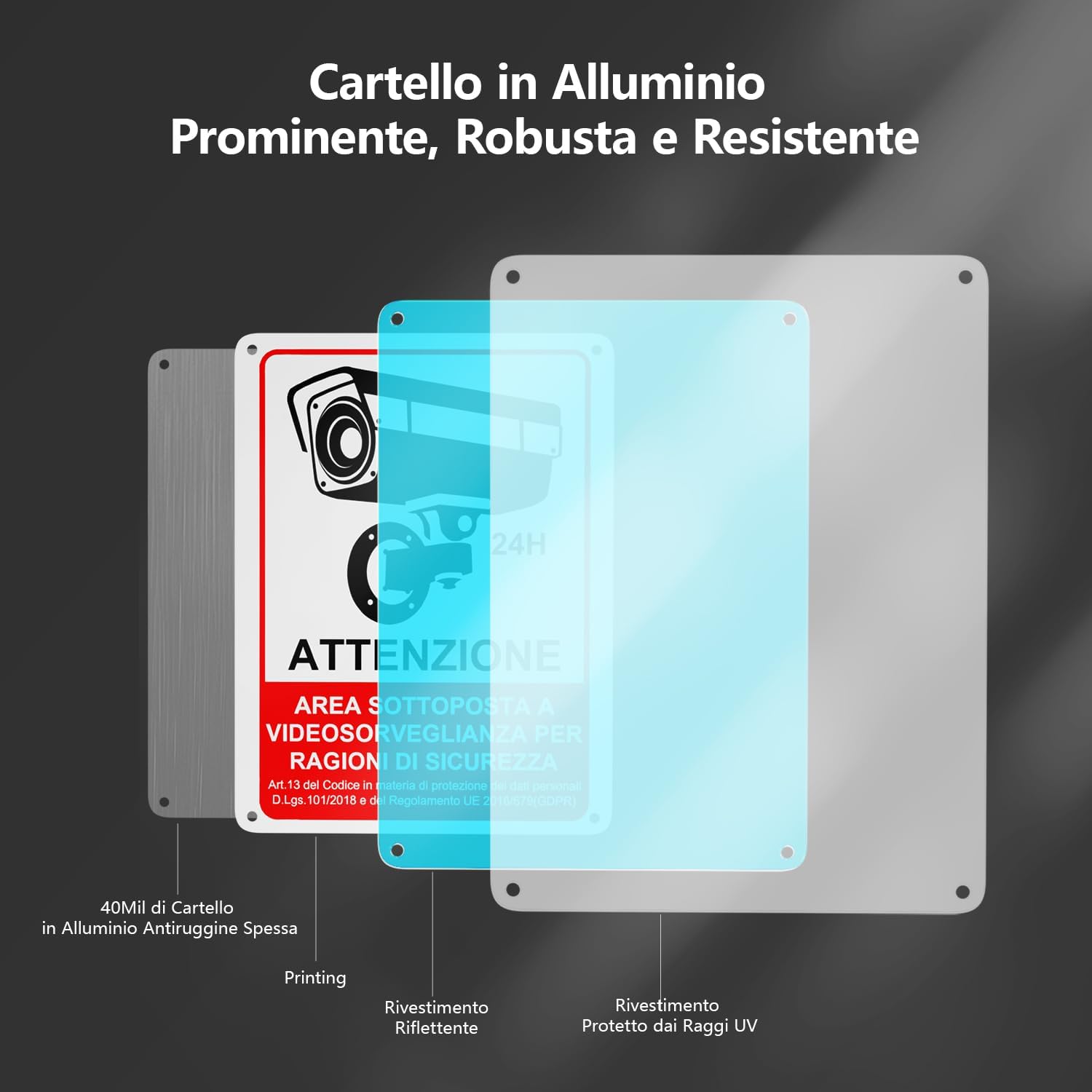 Thumbnail 3 de REIGY cartello area videosorvegliata in alluminio da esterno 18x25 cm, set da 2