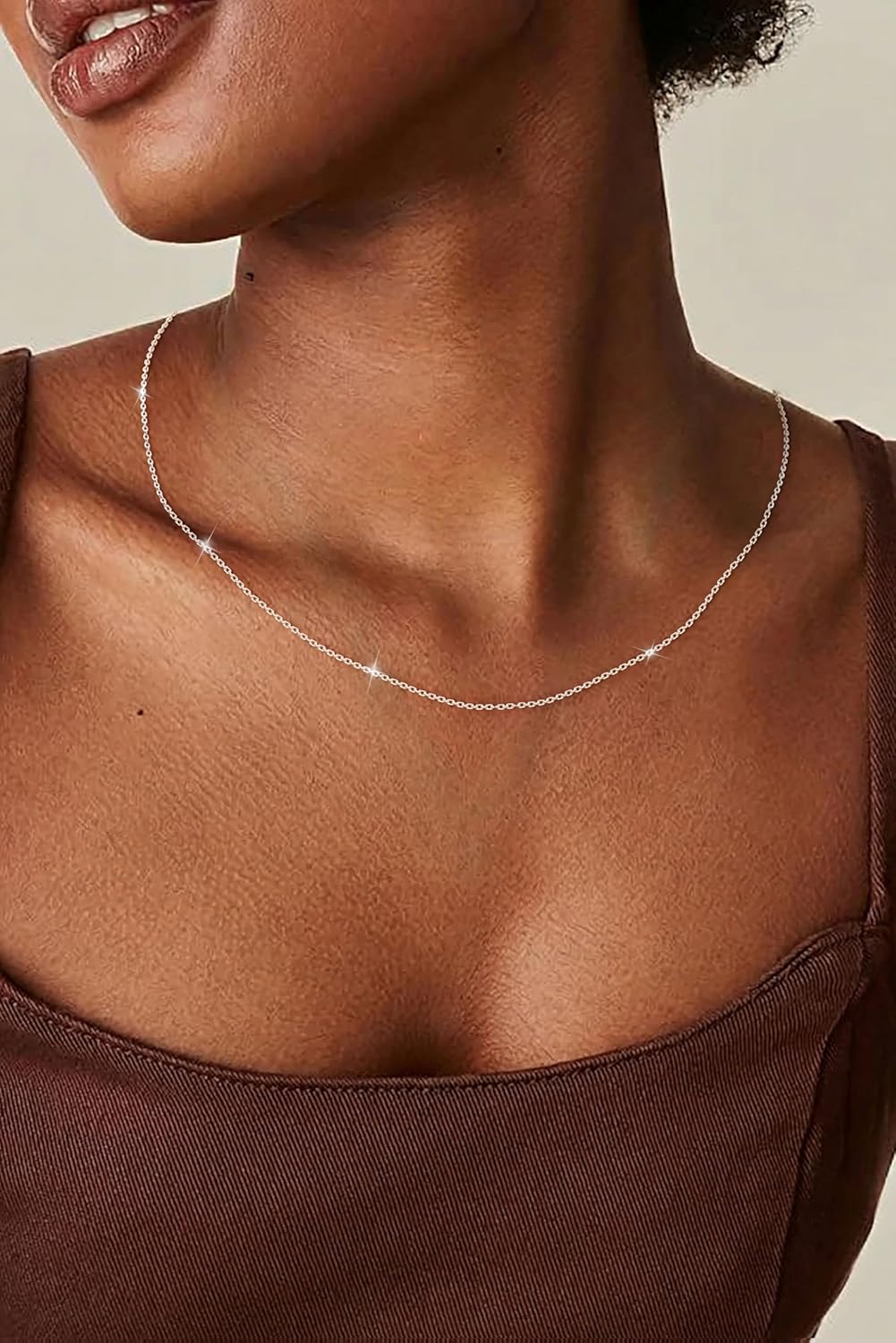 Thumbnail 6 de FUNEIA Collier en argent sterling 925 pour femme – chaîne fine 1,1–1,3 mm, longueur 40–55 cm, sans pendentif