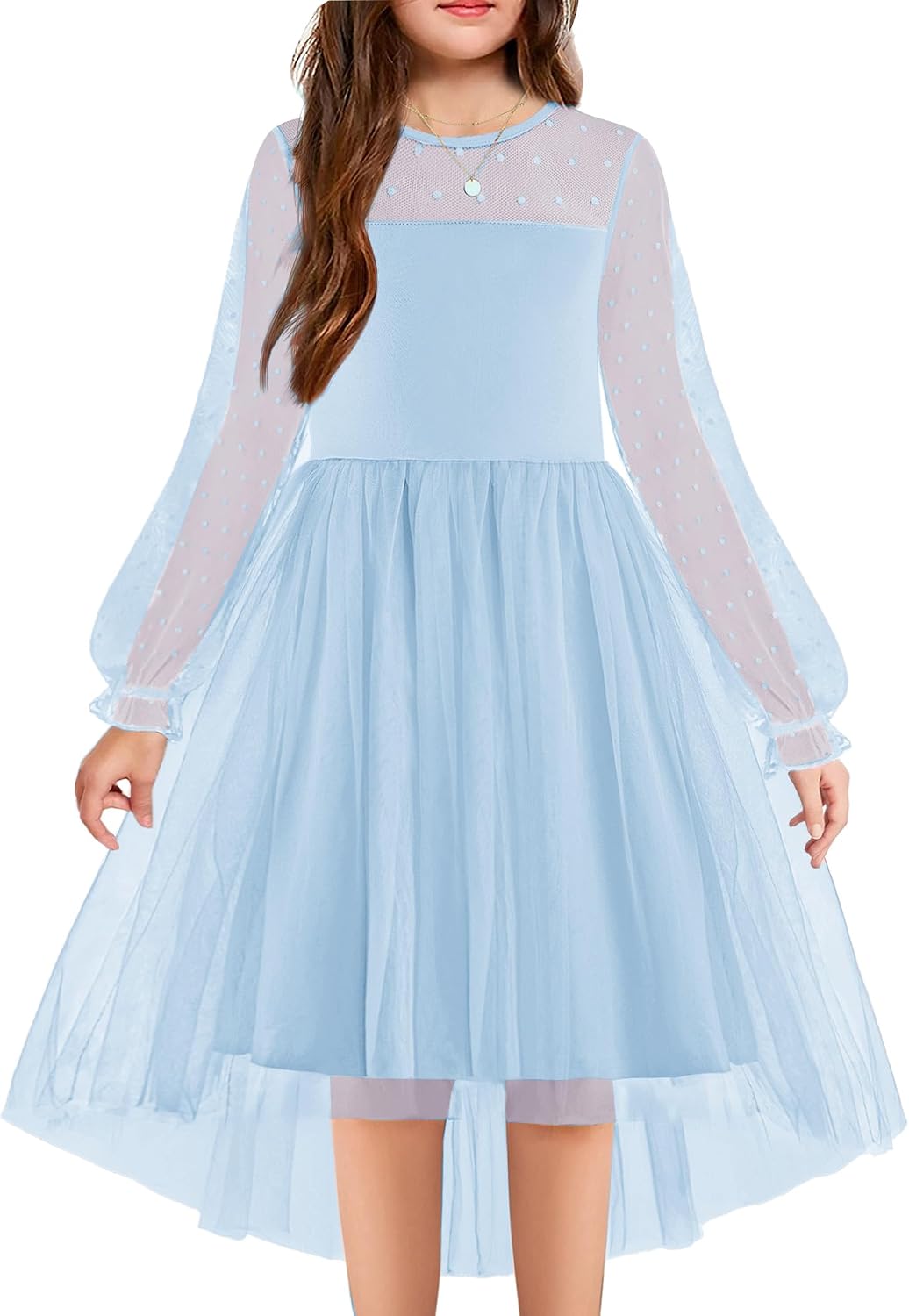 Detalle de Arshiner Girls Contrast Mesh High-Low Dress 🎀