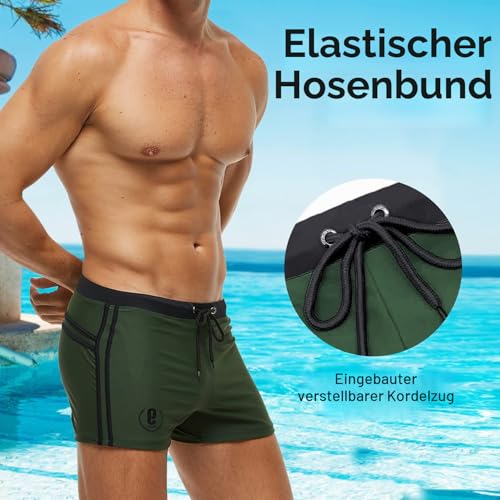 Detalle 2 de Arcweg Badehose Herren Eng Kurz mit Tunnelzug – Oliv, UV-Schutz, Größe XXL EU