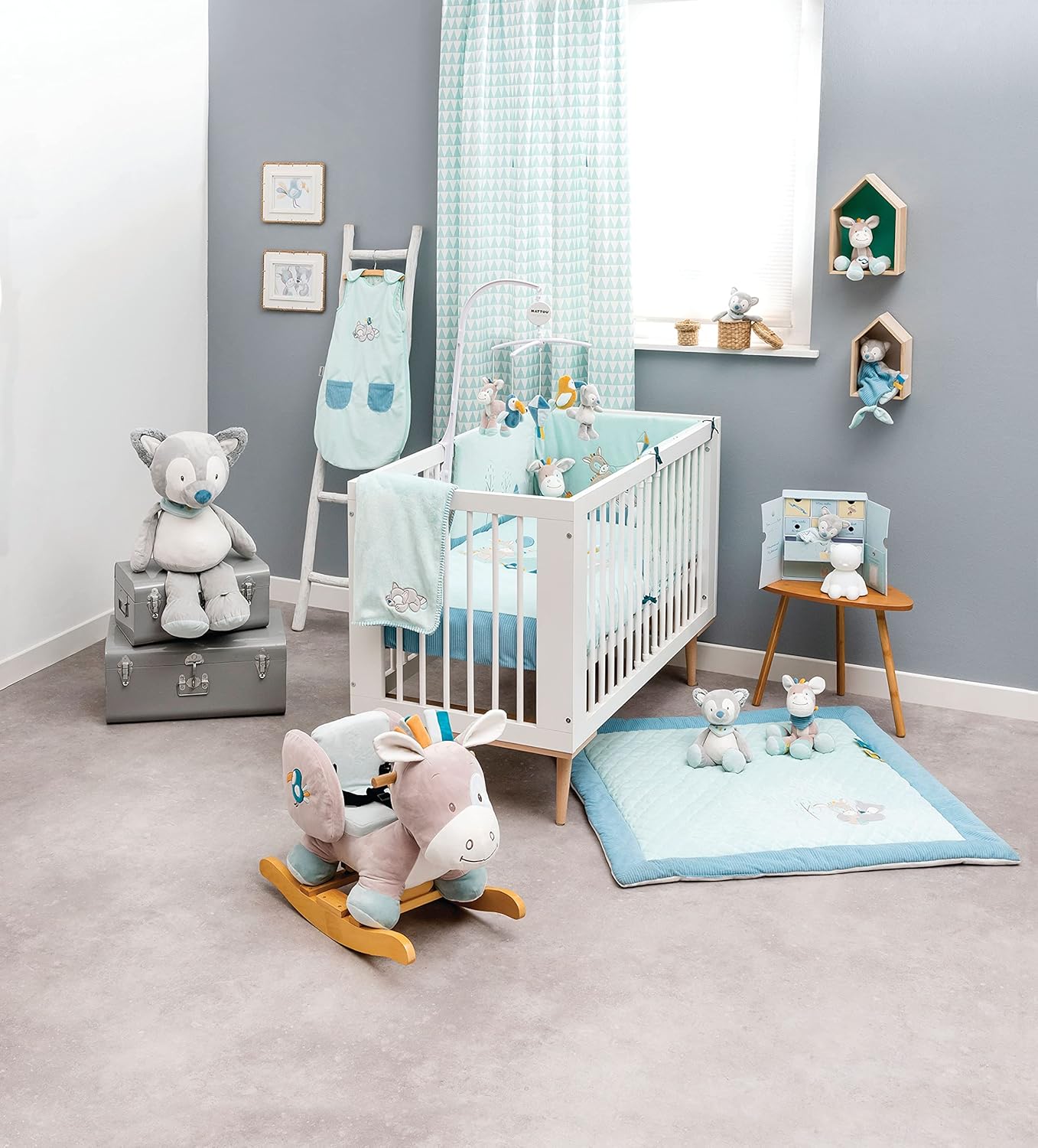 Detalle 2 de NATTOU Doudou Plat Loup Tiloo, Attache pour sucette – Gris (27 x 27 cm)