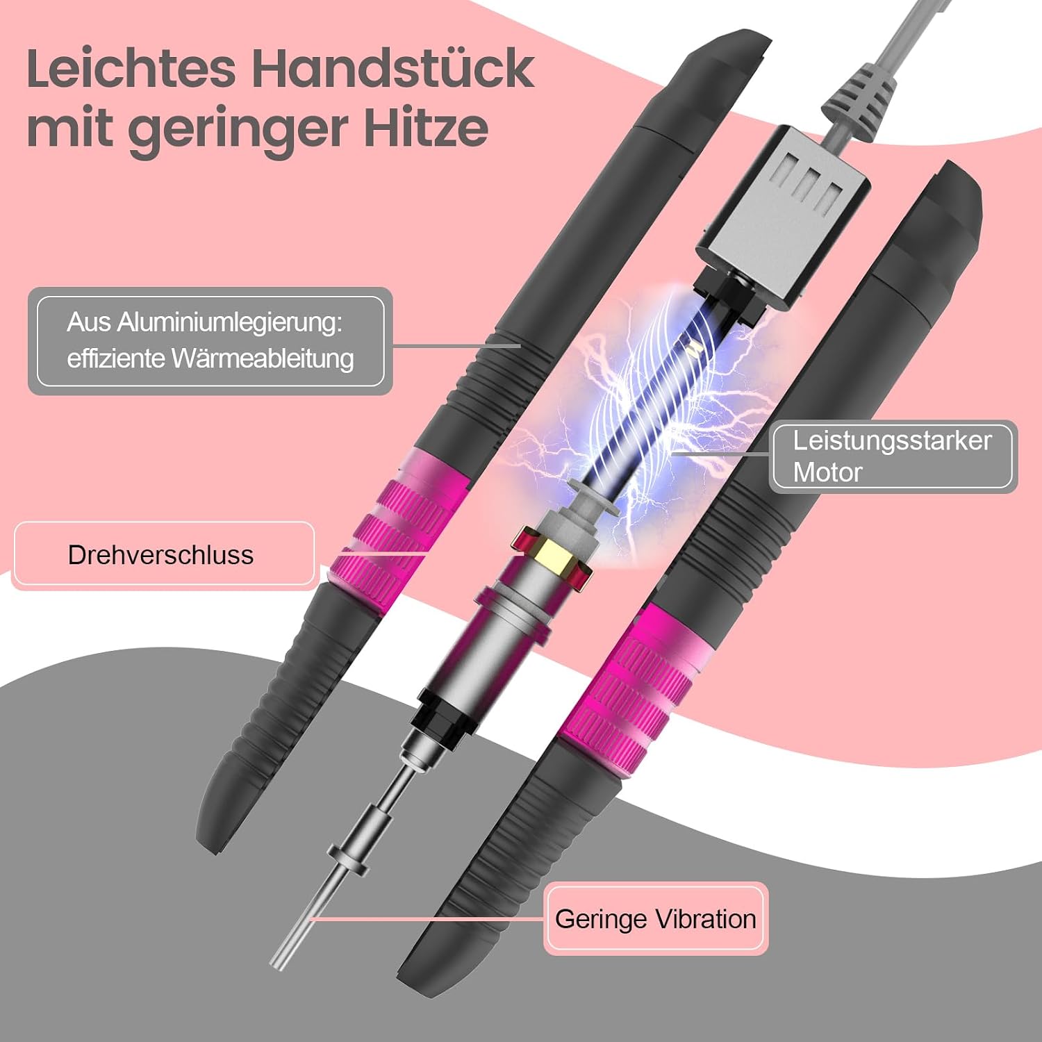 Detalle de Elektrische Nagelfräser für Gelnägel (bis zu 35.000 U/Min) – wiederaufladbare Nagelfeile für Maniküre & Pediküre, 6 Bohrer-Set – Grau