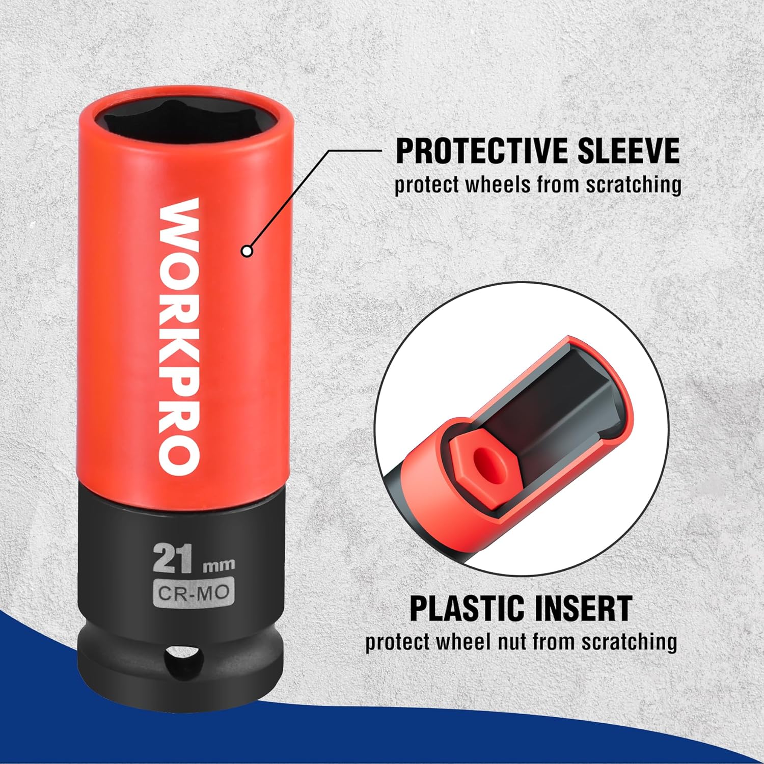 Thumbnail 2 de WORKPRO 1/2-inch Drive Thin Wall Lug Nut Impact Socket Set (17mm, 19mm, 21mm) – 3 pcs with storage case