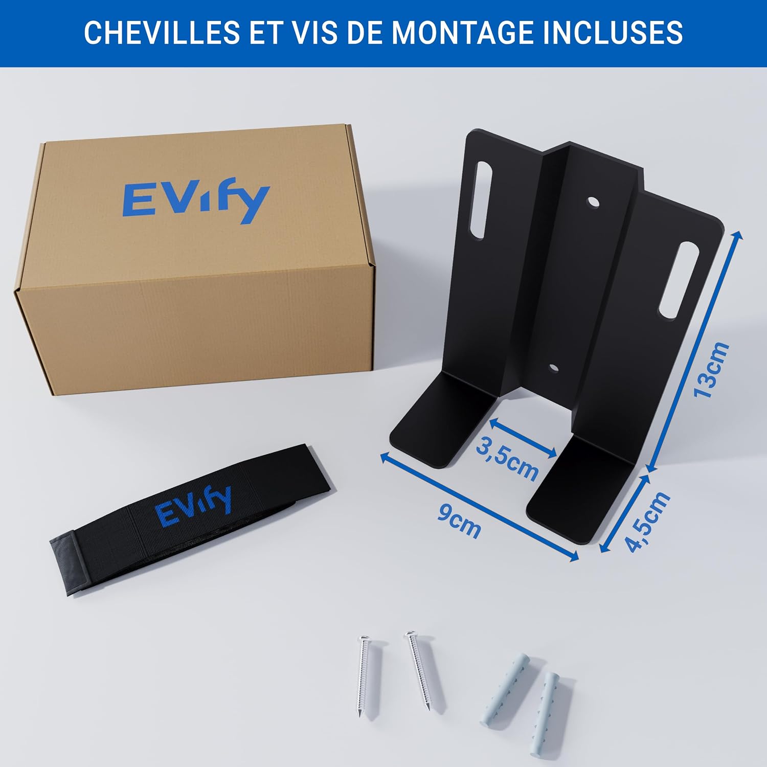 Detalle de Support mural EVify Type 2 pour chargeur Schuko (accommodement câble en acier inoxydable) – compatible Juice Booster & NRGkick