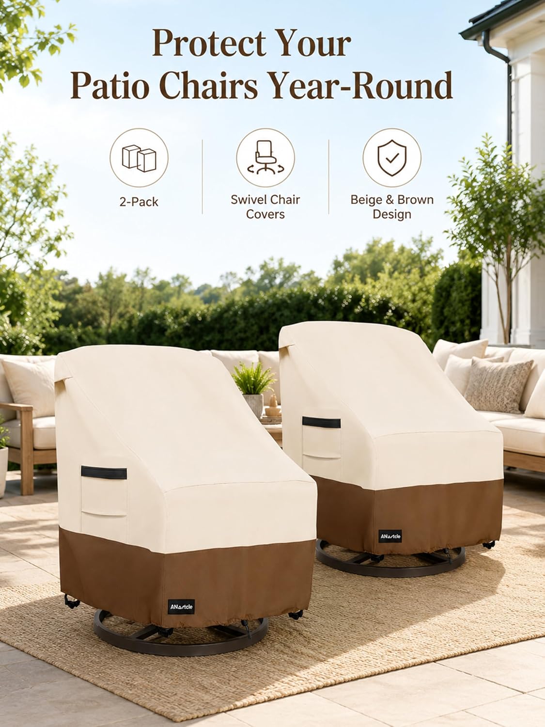 Thumbnail 2 de ANartcle 2Pack-33"D x 35"W x 38.5"H Outdoor Swivel Chair Covers, Waterproof
