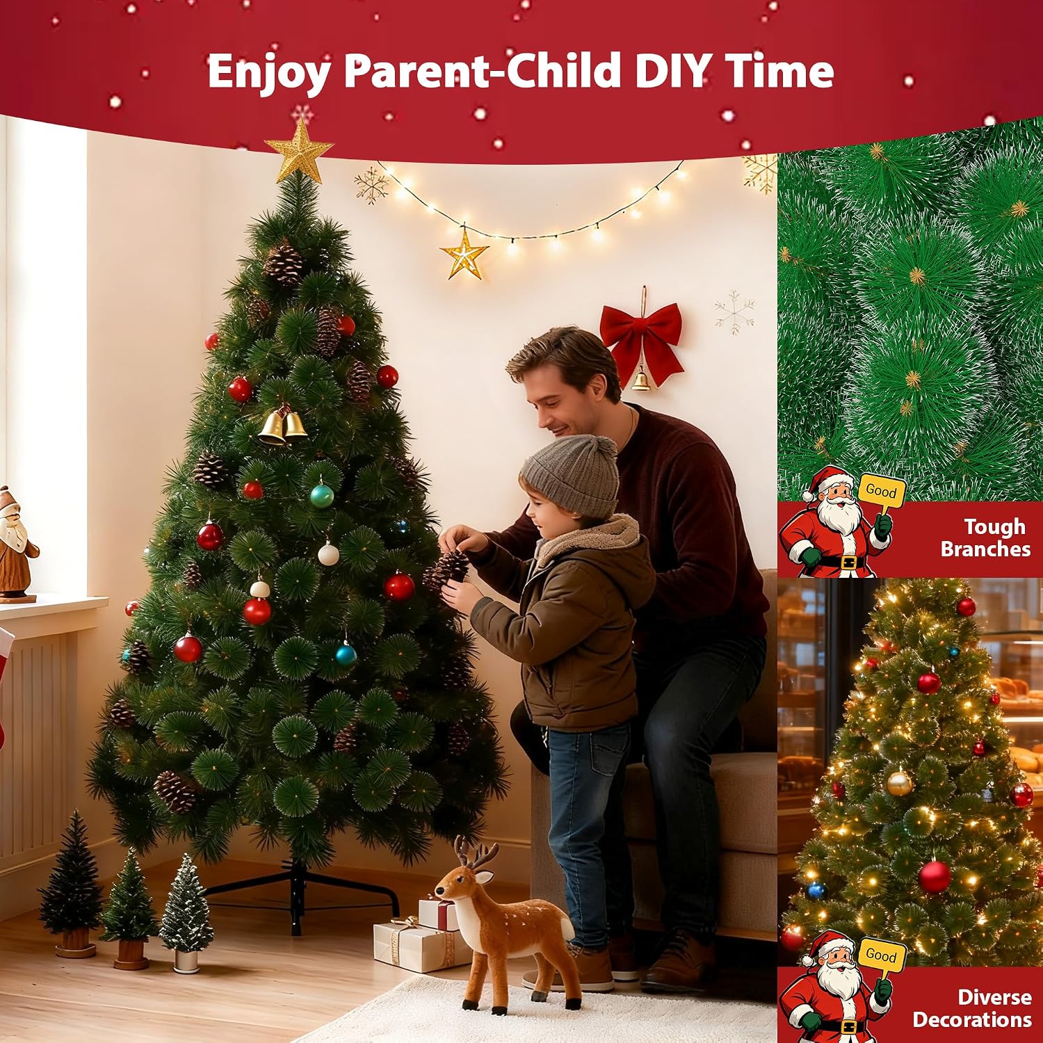 Detalle 2 de UISEBRT HKDY-UIS-(SD00230) Artificial Christmas Tree with Stand, Green and White PVC Spruce