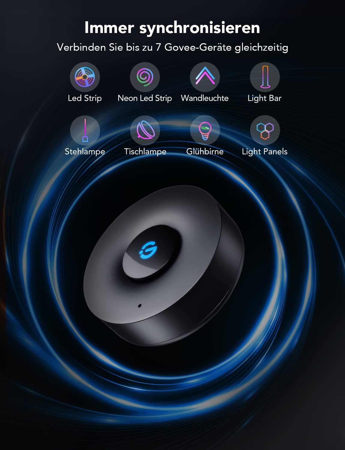 Detalle 2 de Govee Music Sync Box: Bluetooth-Gruppensteuerung für 7 Geräte mit 22 Modi