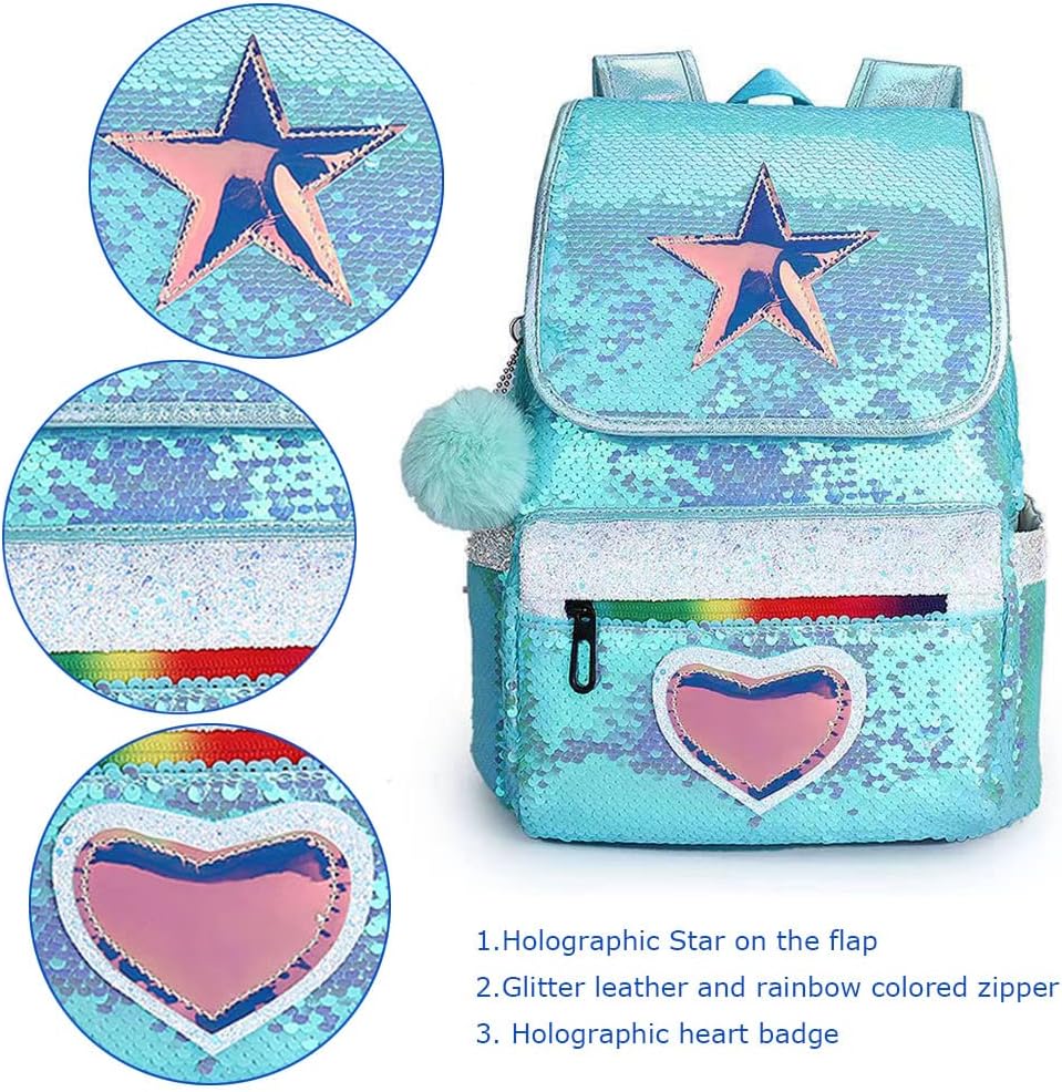 Thumbnail 1 de Zocnuio Sequin Star Heart Backpack for Girls – Glittery, Lightweight Daypack