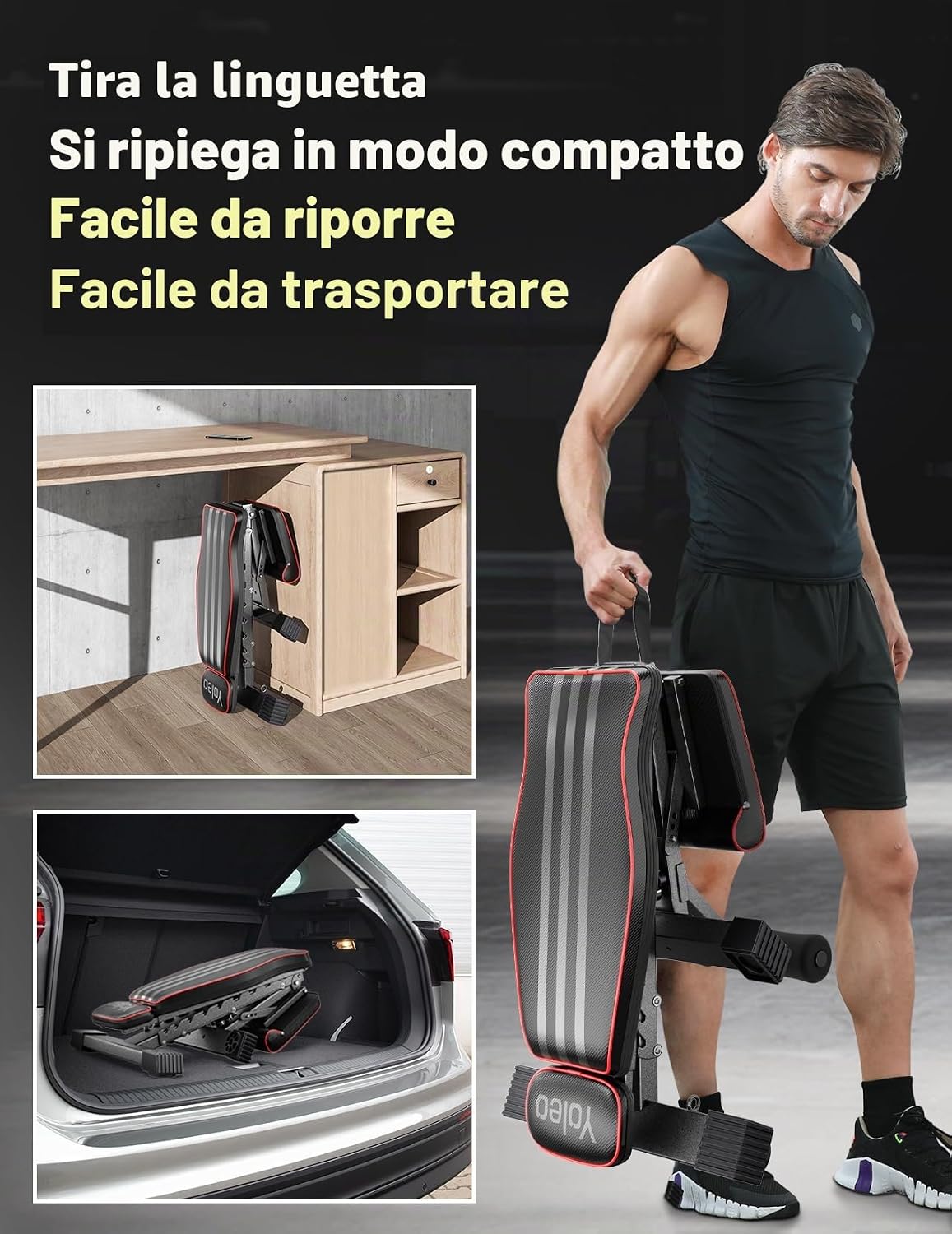 Detalle de YOLEO Panca pesi regolabile 375 kg – Schienale allungato 82 cm e pieghevole: la tua palestra domestica versatile