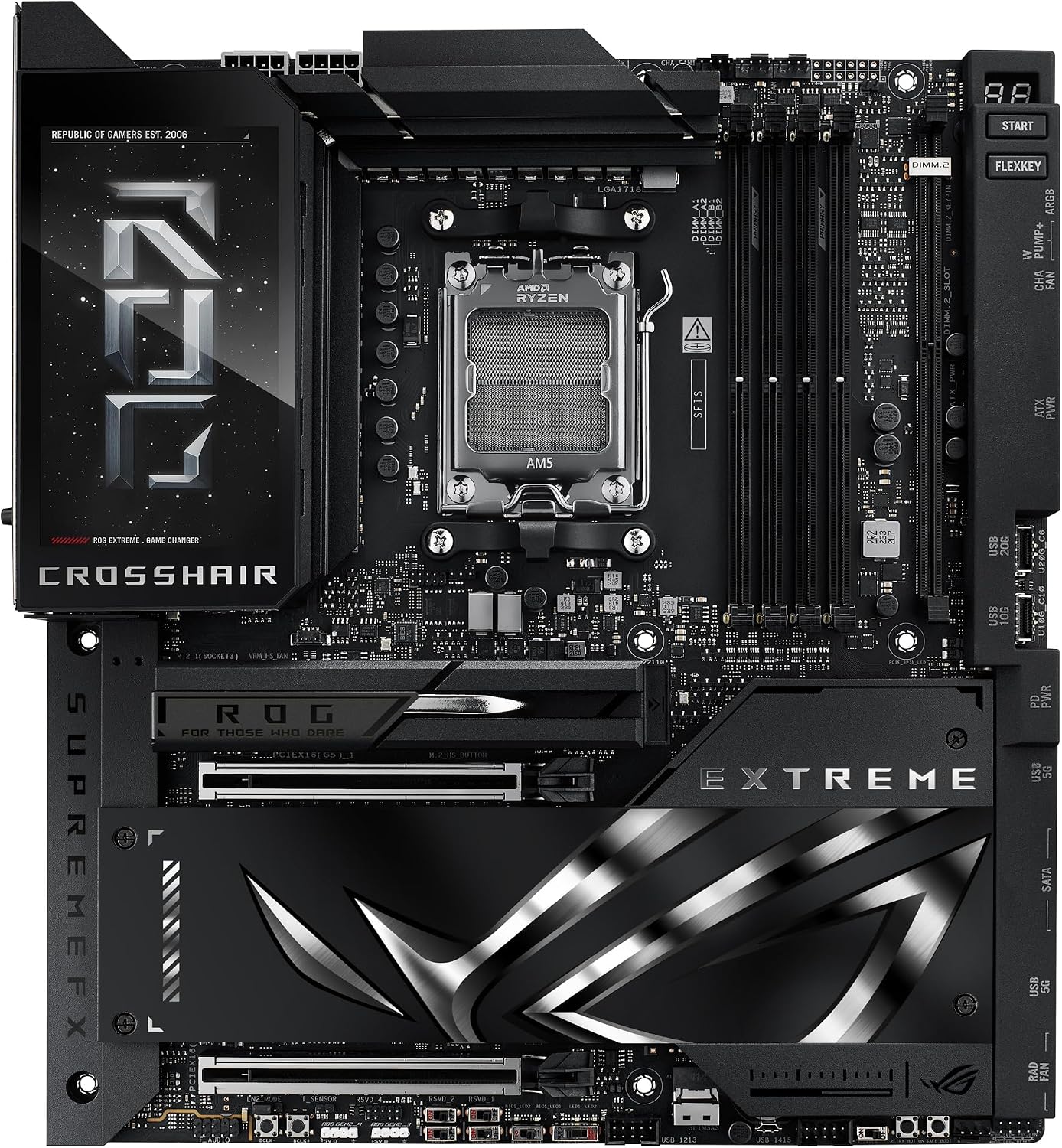 Detalle de ASUS ROG Crosshair X870E Extreme Gaming Motherboard (AM5, E-ATX, 3x PCIe 5.0, 2x PCIe 4.0, DDR5, WiFi 7)