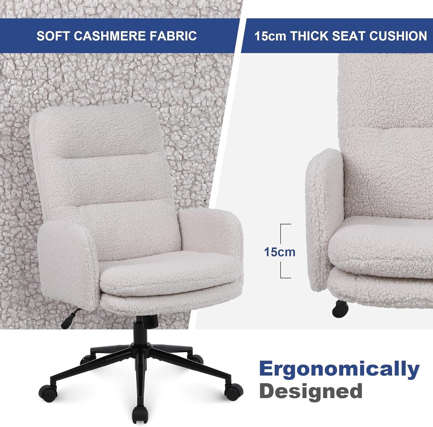 Detalle de Youhauchair Desk Chair Cream faux cashmere, adjustable