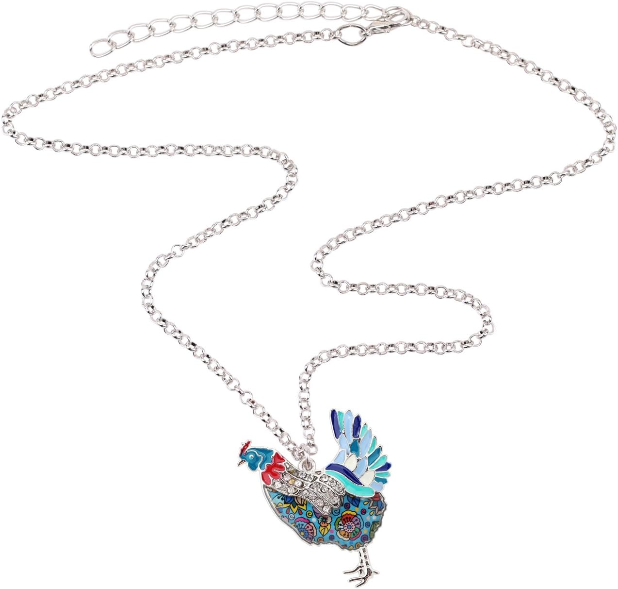 Thumbnail 3 de WEVENI Emaille Huhn Halskette mit Hahn-Anhänger – zierliche Charms Kette für Bauernhoftiere