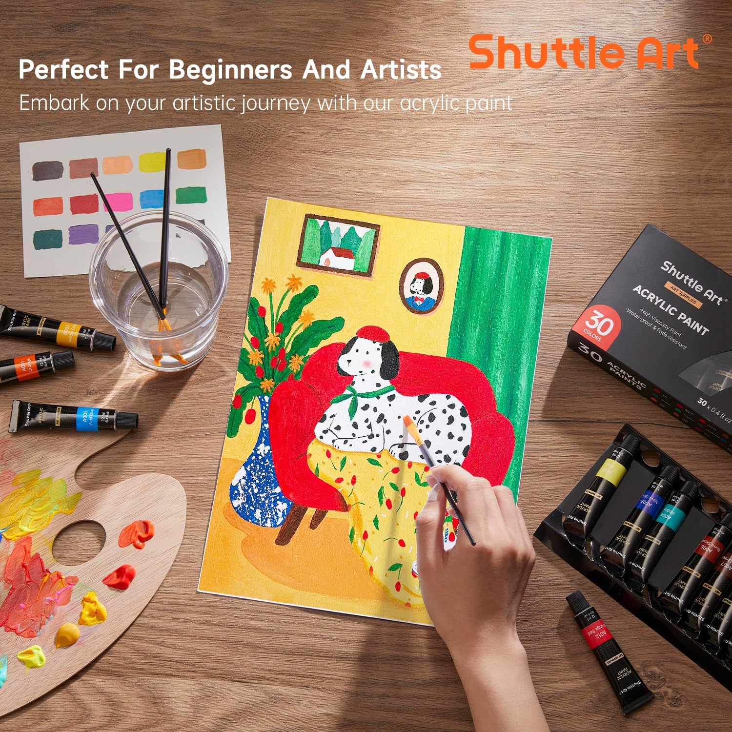 Detalle de Shuttle Art Acrylfarben Set – 30 wasserfeste Acrylfarben (12 ml) mit 3 Pinselsatz