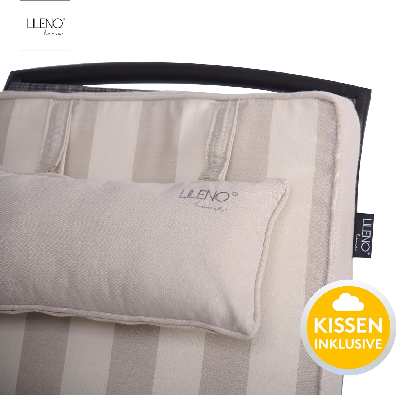 Thumbnail 6 de LILENO HOME Sonnenliege Auflage mit Kopfkissen – 1er Set in Blockstreifen Beige