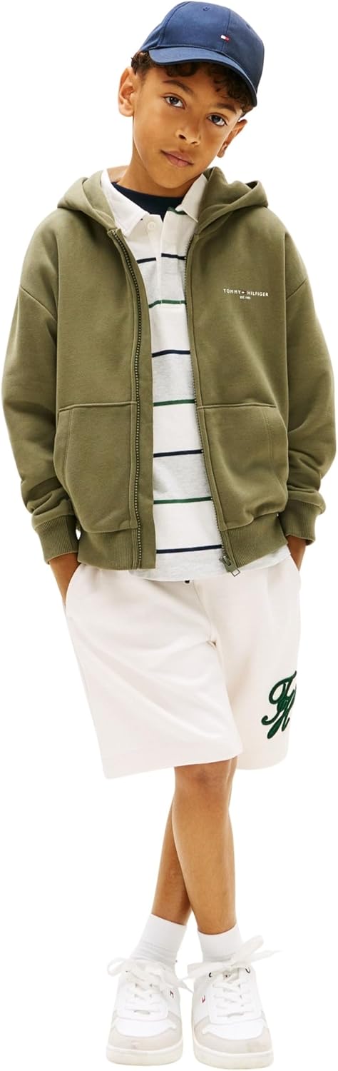 Detalle de Tommy Hilfiger Mini Corp Zip Through Hoodie Ks0ks00726 – Felpa con cappuccio unisex bambini e ragazzi