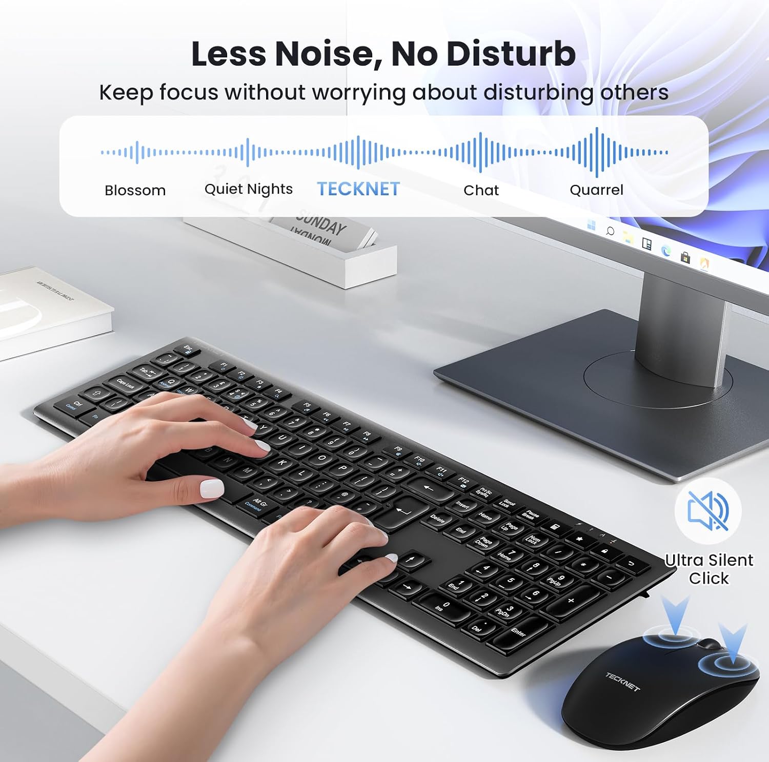 Thumbnail 4 de TECKNET Wireless Keyboard and Mouse Combo (2.4G, rechargeable) with UK QWERTY full-size keyboard and silent click mouse