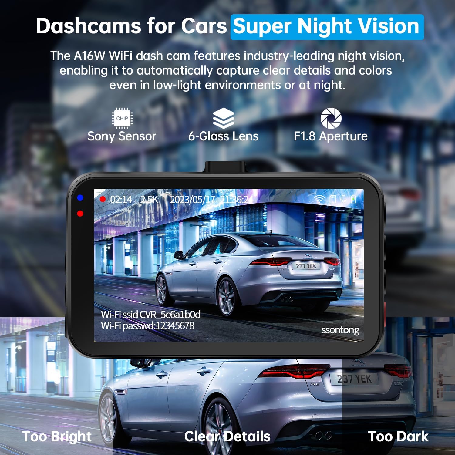 Thumbnail 3 de Dash Cam 2.5K Front + 1080P Rear with 64GB card