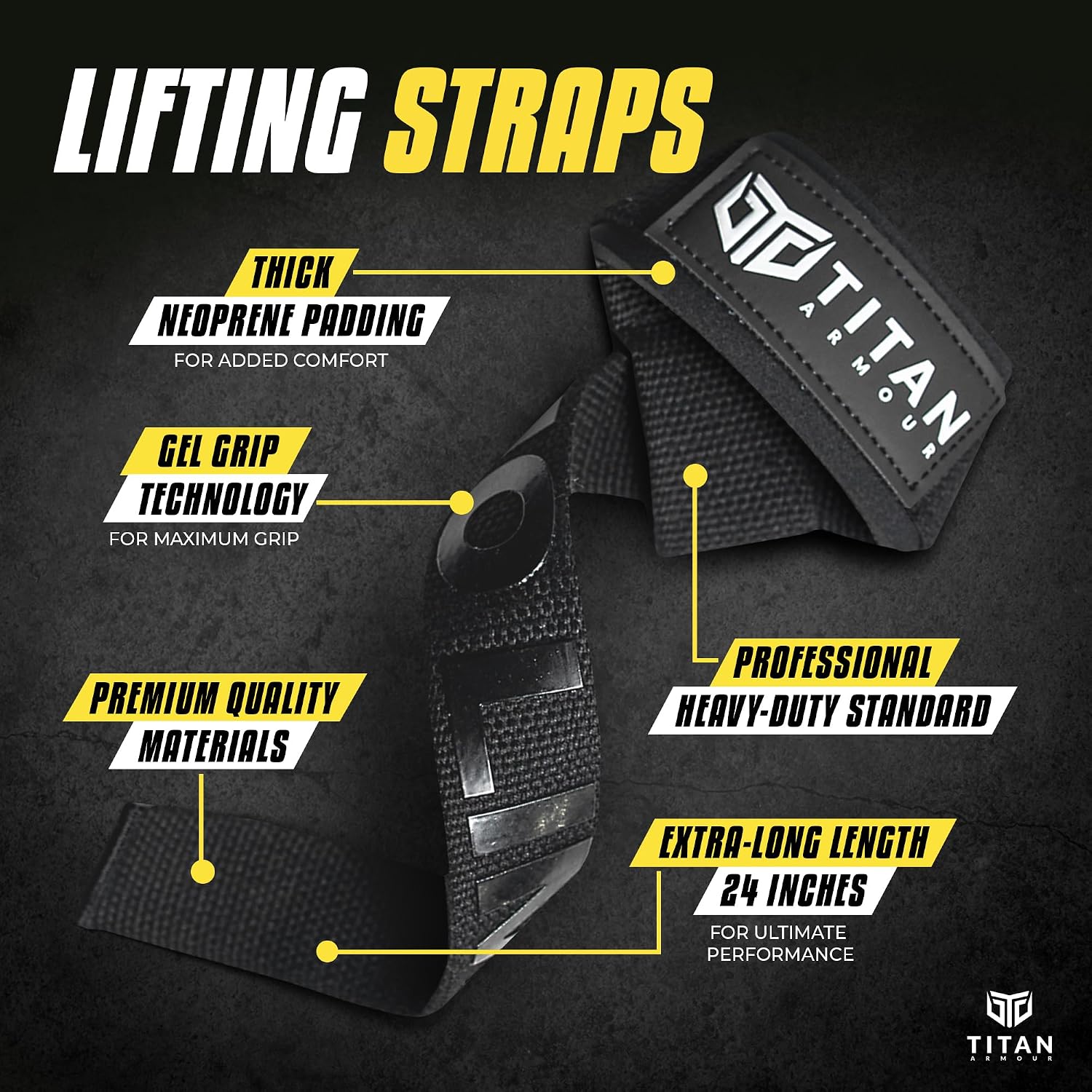 Thumbnail 1 de Titan Armour Weight Lifting Straps – Extra-Long Neoprene Padded Heavy-Duty Gym Straps for Deadlifts