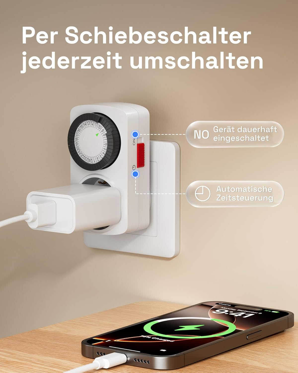 Detalle de Mechanische Zeitschaltuhr Steckdose HBN 2er-Set – Tagesprogramm, analog, 30-Min.-Intervall