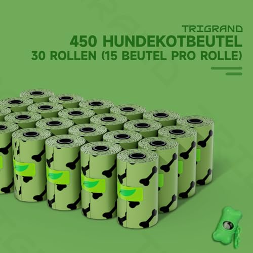 Detalle de TRIGRAND – Bolsas para excrementos de perro, 420 bolsas en 30 rollos con dispensador biodegradable y perfumado (lavanda)