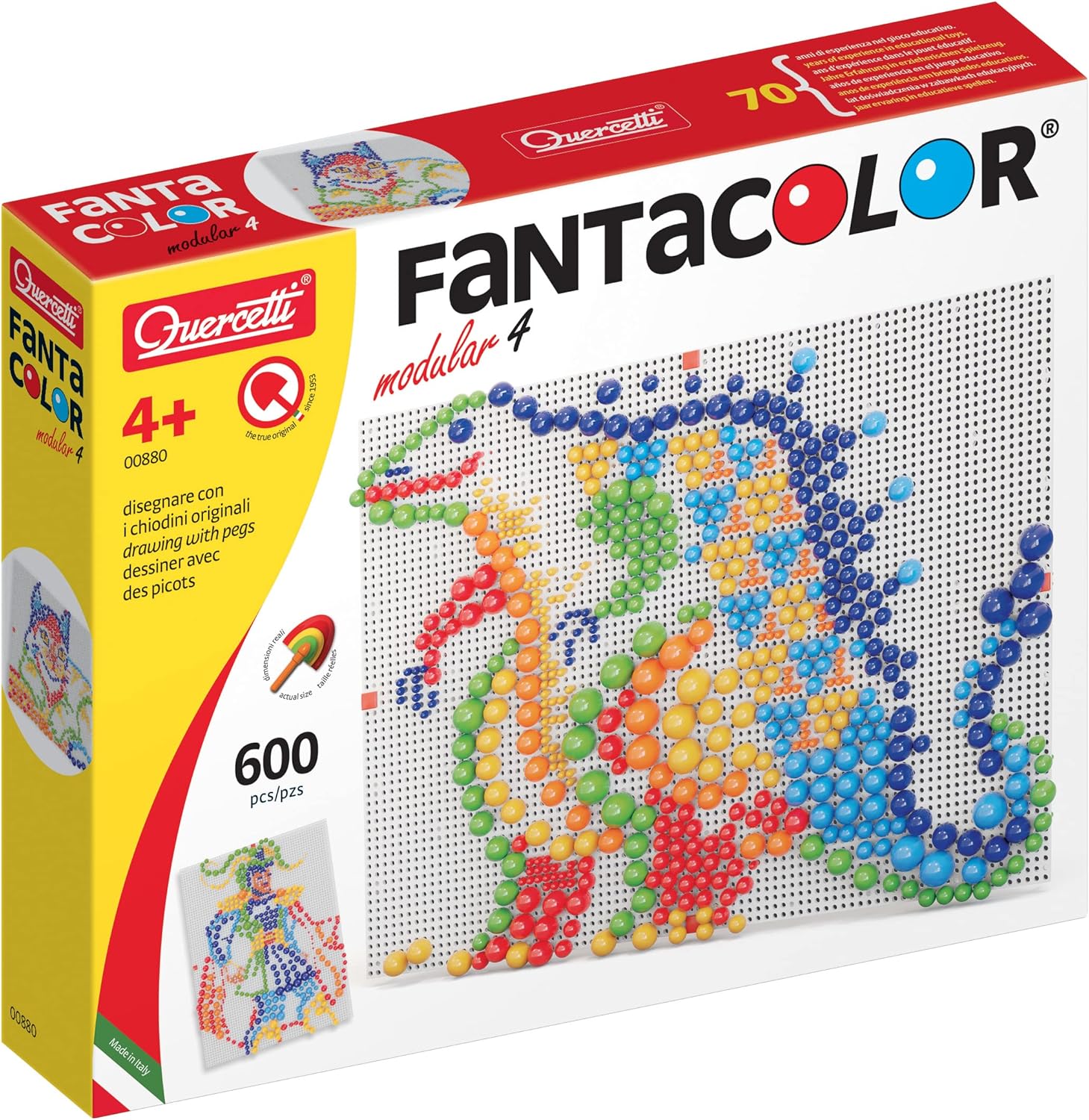 Detalle de Quercetti FantaColor Modular 4: mosaico educativo con chiodini colorati, 600 pezzi, made in Italy