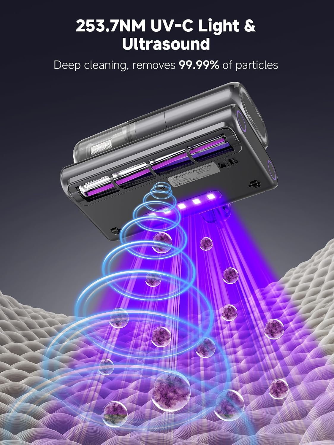 Detalle de FEPPO Cordless Mattress Vacuum Cleaner, 18 kPa Suction