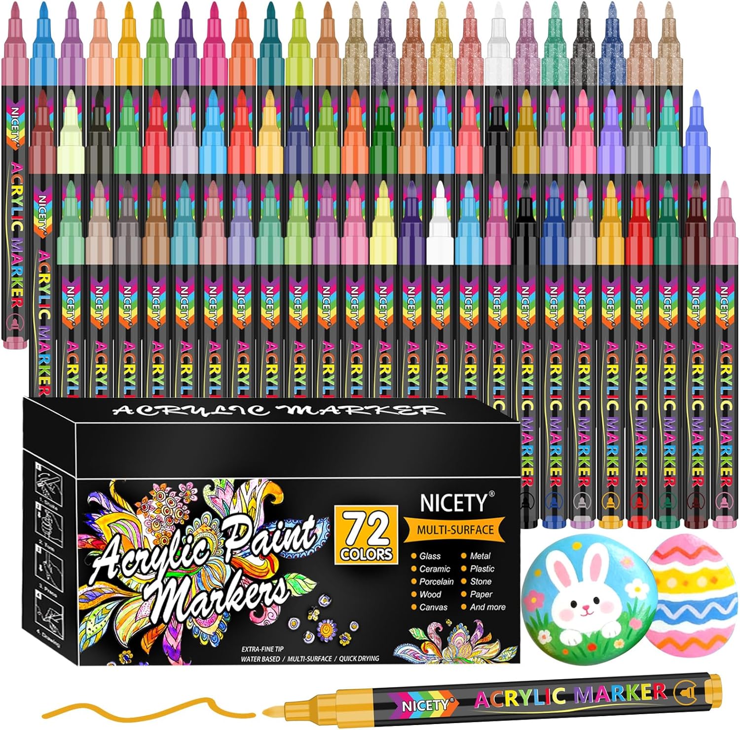Detalle de NICETY Acrylic Paint Pens Set - 72 Colours Paint Markers for Rock Painting Stone Glass Ceramic Wood Metal Fabric - 0.7mm Extra Fine Tip Water Based Acrylic Markers for Adults
NICETY Acrylic Paint Pens Set - 72 Colours Paint Mar…