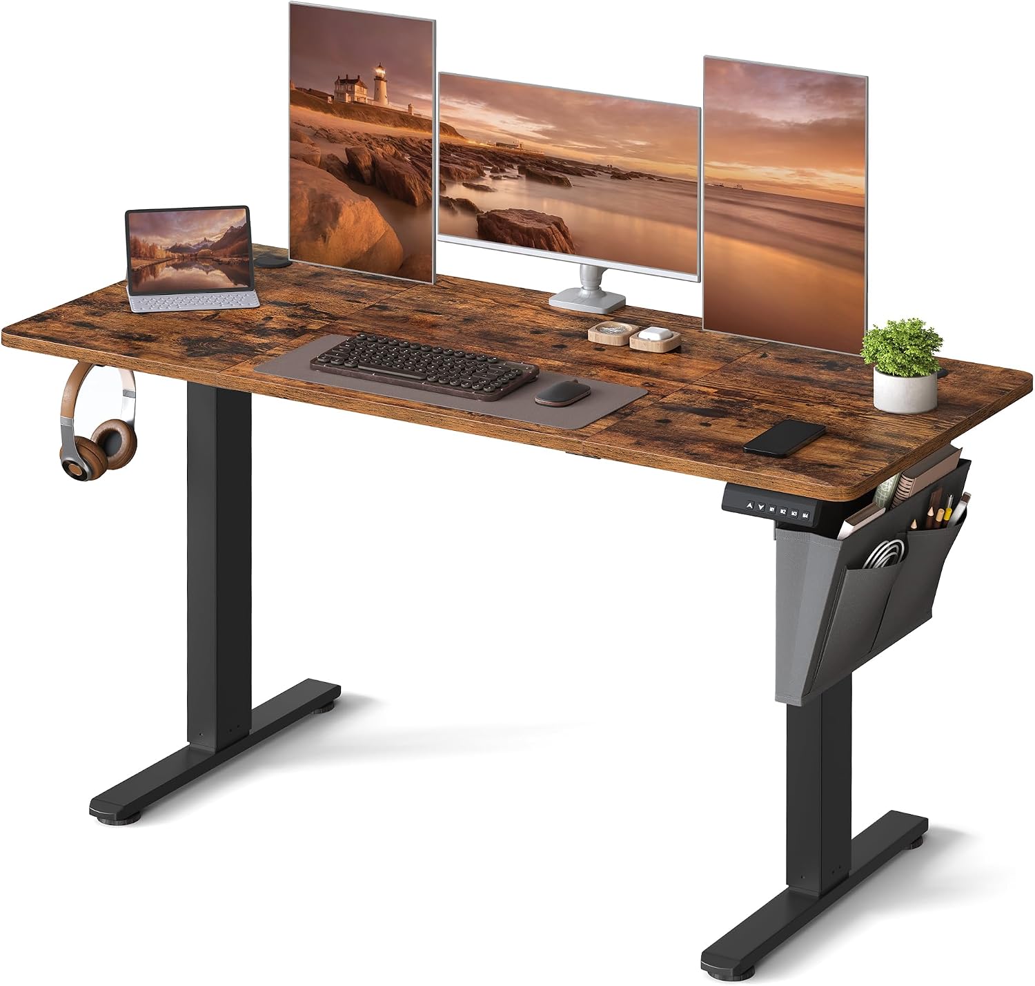 Detalle de VASAGLE Electric Standing Desk LSD134K02: 60 × 140 cm, 72–120 cm height, Rustic Brown & Ink Black