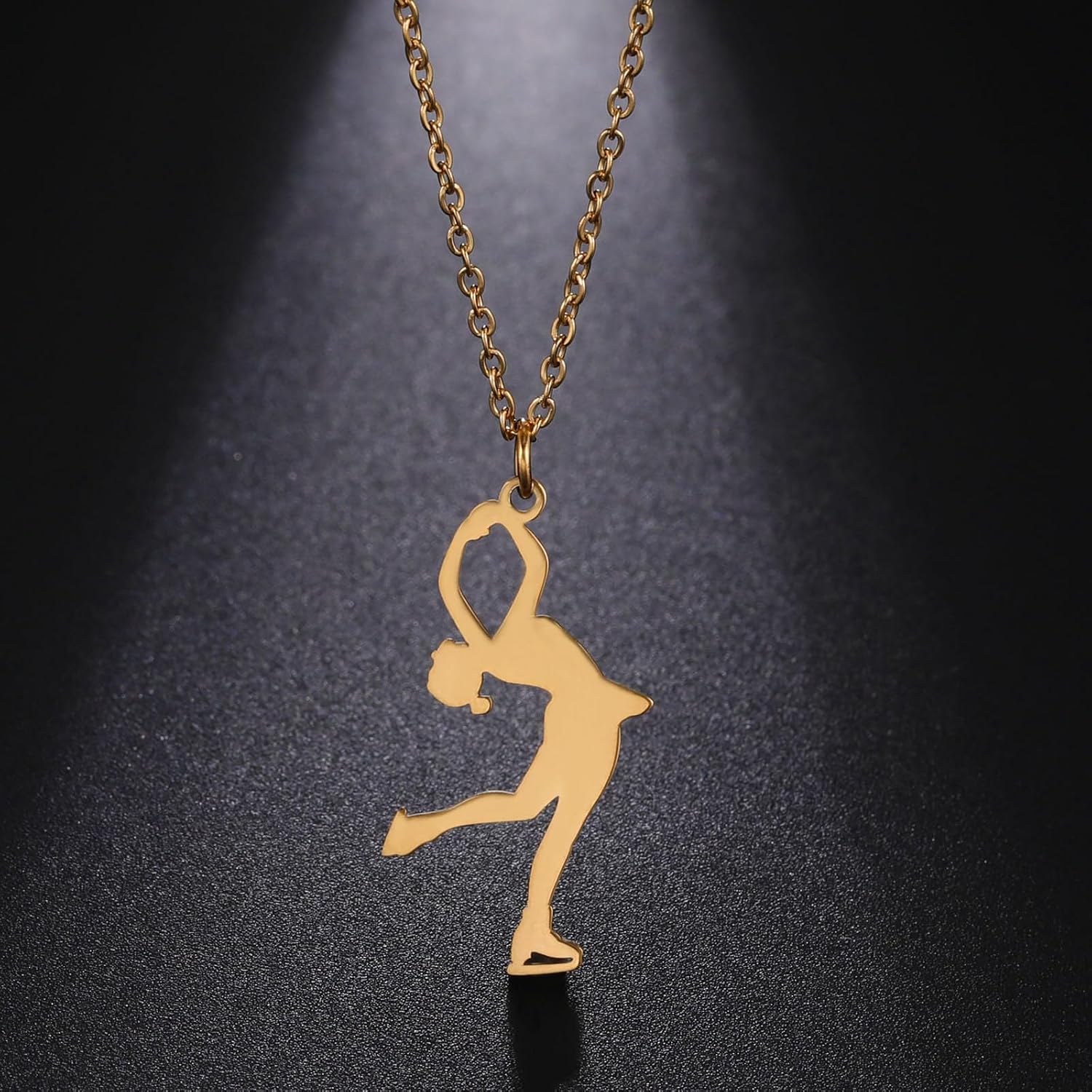 Detalle de VASSAGO Eiskunstlauf Halskette – Damen, Teenager, Edelstahl, Skater Anhänger