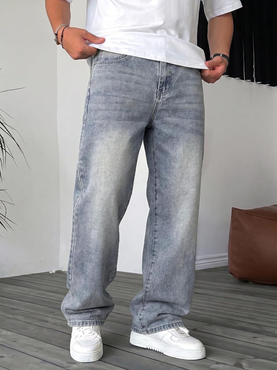 Detalle de JMIERR Jeans Herren Baggy – Baumwolle, Weite, Loose Fit, Vintage Style