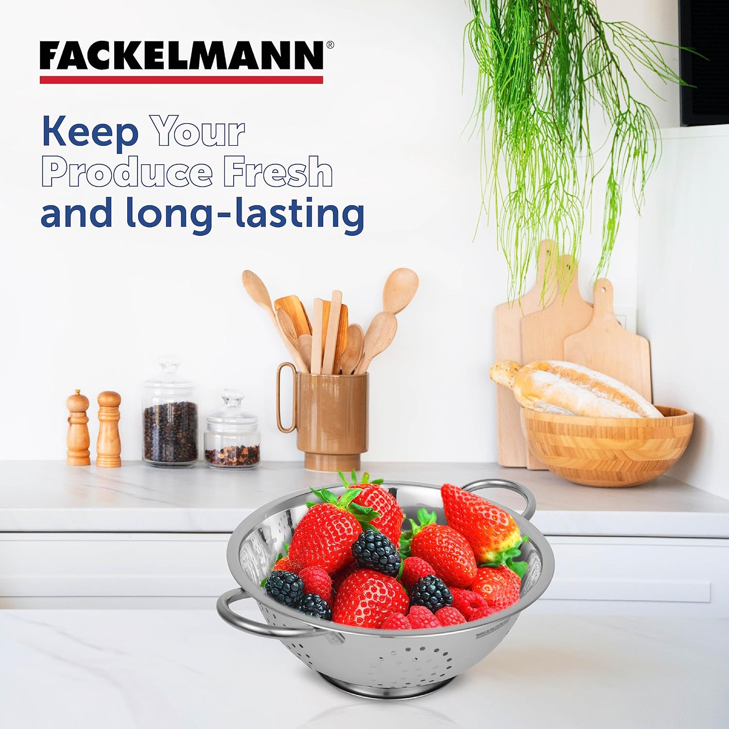 Thumbnail 4 de Fackelmann Abseihschüssel – Edelstahl-Nudelsieb mit Grifﬁen, 30 × 10 × 24 cm