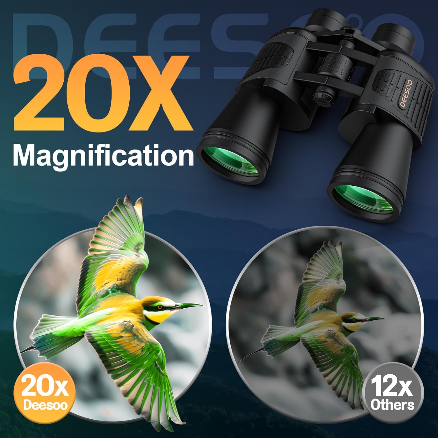 Thumbnail 1 de Jumelles pour adultes haute puissance 20 x 52 HD – grande vue, faible lumière, observations (oiseaux, chasse, étoiles, voyage)