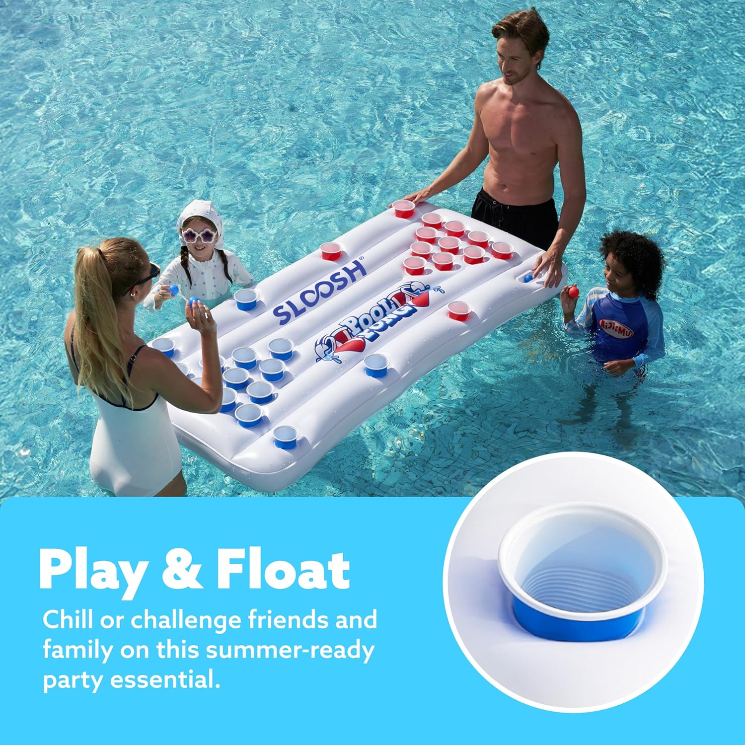 Detalle de SLOOSH Pool Toys Games Set: 6ft Inflatable Pong Toss Table with 10 Balls